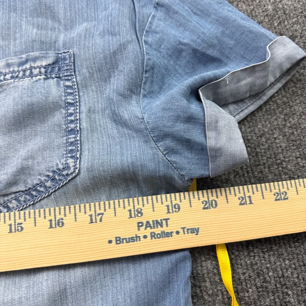 Justice Pac-Man Denim Shirt Girls Large 12/14 Embroidered Raw Hem Gamer Chambray